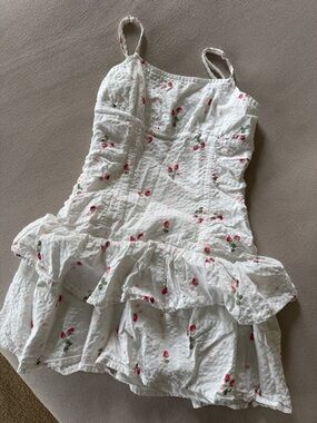 art class White Sundress with Pink & Green Floral Embroidery
